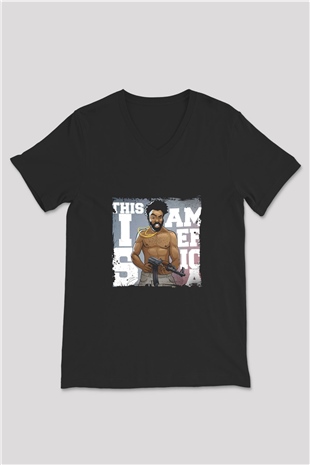 Donald Glover Baskılı Unisex Siyah V Yaka Tişört
