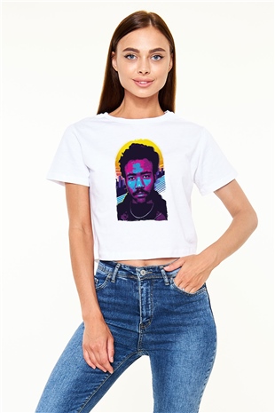Donald Glover Beyaz  Crop Top Tişört