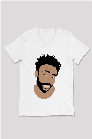 Donald Glover Beyaz Unisex V Yaka Tişört T-Shirt