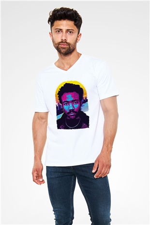 Donald Glover Beyaz Unisex V Yaka Tişört