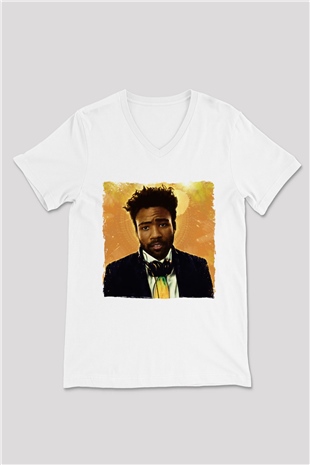 Donald Glover Beyaz Unisex V Yaka Tişört