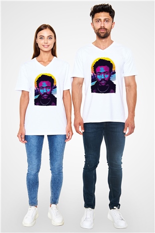 Donald Glover Beyaz Unisex V Yaka Tişört