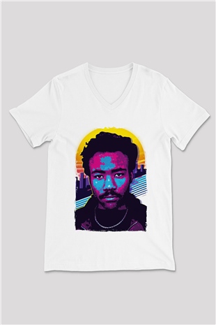 Donald Glover Beyaz Unisex V Yaka Tişört