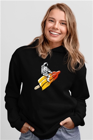 Dondurma ile Uzaya YolculukSiyah  Unisex Hoodie