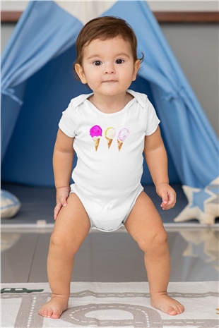Dondurmacı Beyaz Bebek Body - Zıbın