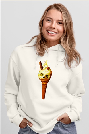 Dondurmacı Beyaz Unisex Hoodie