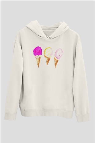 Dondurmacı Beyaz Unisex Kapüşonlu Sweatshirt