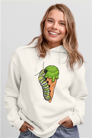 Dondurmacı Beyaz Unisex Kapüşonlu Sweatshirt