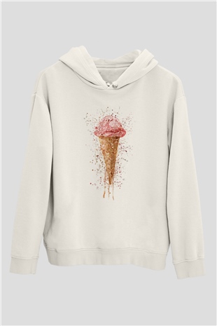 Dondurmacı Beyaz Unisex Kapüşonlu Sweatshirt