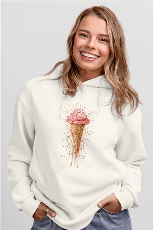 Dondurmacı Beyaz Unisex Kapüşonlu Sweatshirt