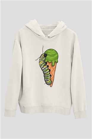Dondurmacı Beyaz Unisex Kapüşonlu Sweatshirt
