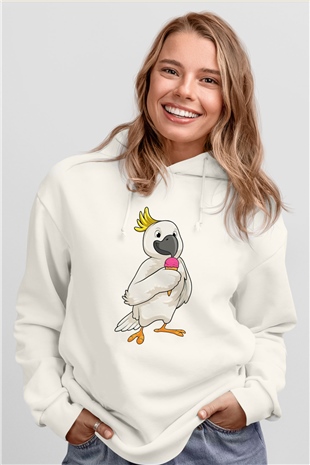 Dondurmacı Beyaz Unisex Kapüşonlu Sweatshirt