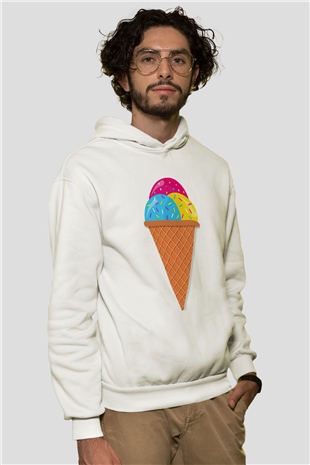 Dondurmacı Beyaz Unisex Kapüşonlu Sweatshirt