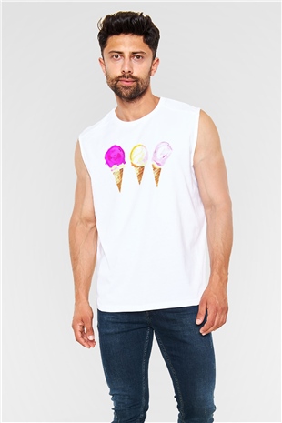 Dondurmacı Beyaz Unisex Kolsuz Tişört