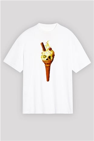 Dondurmacı Beyaz Unisex Oversize Tişört T-Shirt