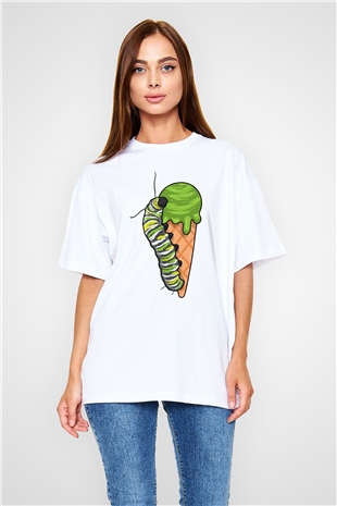 Dondurmacı Beyaz Oversize Tişört Oversize T-shirt - TişörtFabrikası