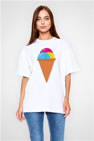 Dondurmacı Beyaz Oversize Tişört Oversize T-shirt - TişörtFabrikası