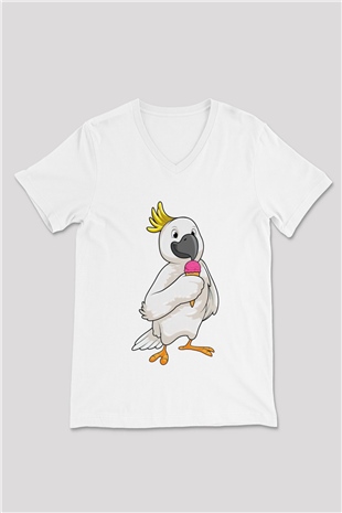 Dondurmacı Beyaz Unisex V Yaka Tişört