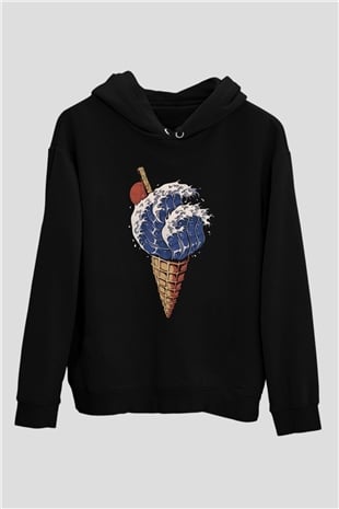 Dondurmacı Siyah Unisex Kapüşonlu Sweatshirt
