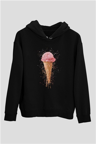 Dondurmacı Siyah Unisex Kapüşonlu Sweatshirt