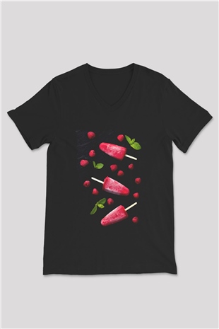 Dondurmacı Siyah Unisex V Yaka Tişört