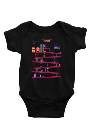 Donkey Kong Baskılı Siyah Bebek Body - Zıbın