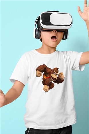Donkey Kong Beyaz Unisex Çocuk Tişört