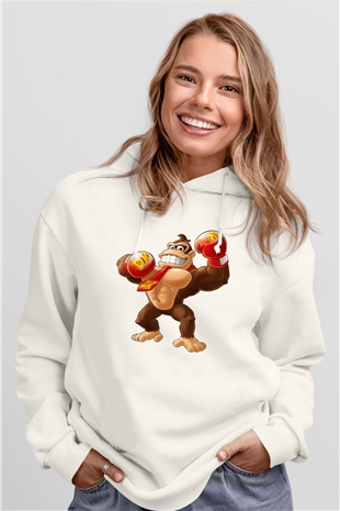 Donkey Kong Beyaz Unisex Hoodie