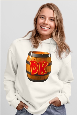 Donkey Kong Beyaz Unisex Kapşonlu Sweatshirt