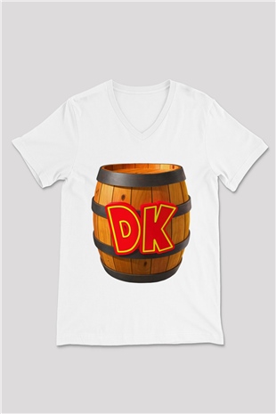 Donkey Kong Beyaz Unisex V Yaka Tişört T-Shirt