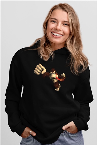 Donkey Kong Siyah Unisex Hoodie