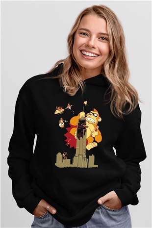 Donkey Kong Siyah Unisex Hoodie