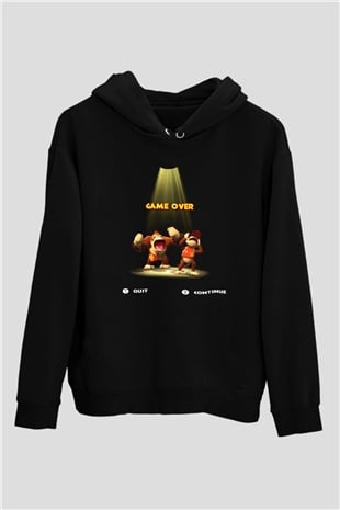 Donkey Kong Siyah Unisex Kapüşonlu Sweatshirt