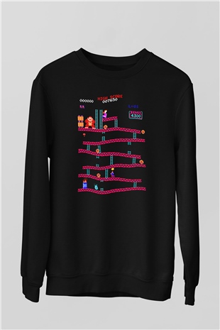 Donkey Kong Siyah Unisex Sweatshirt