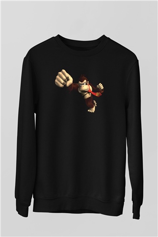 Donkey Kong Siyah Unisex Sweatshirt