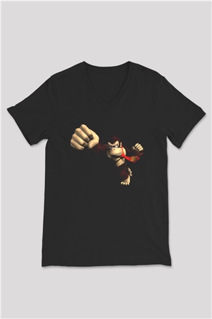 Donkey Kong Siyah Unisex V Yaka Tişört