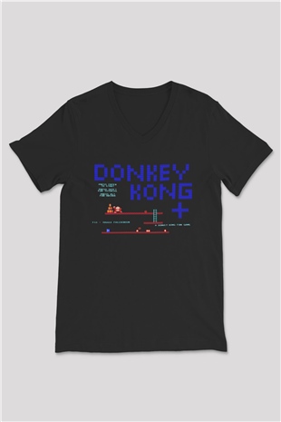 Donkey Kong Siyah Unisex  V Yaka Tişört