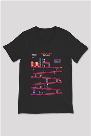 Donkey Kong Siyah Unisex V Yaka Tişört