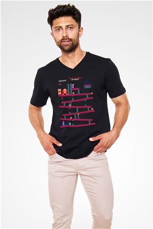 Donkey Kong Siyah Unisex V Yaka Tişört