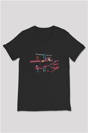 Donkey Kong Siyah Unisex  V Yaka Tişört