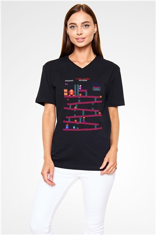 Donkey Kong Siyah Unisex V Yaka Tişört
