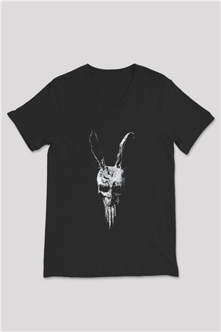Donnie Darko Baskılı Unisex Siyah V Yaka Tişört - Tshirt