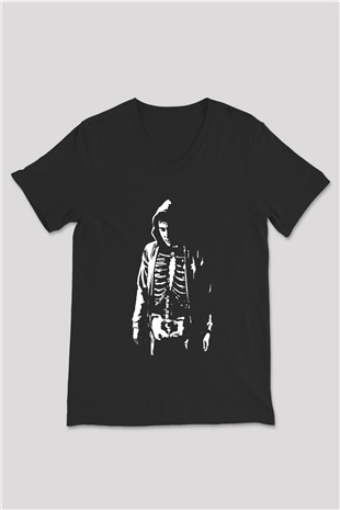 Donnie Darko Baskılı Unisex Siyah V Yaka Tişört - Tshirt