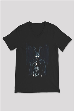 Donnie Darko Baskılı Unisex Siyah V Yaka Tişört - Tshirt