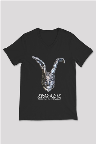 Donnie Darko Baskılı Unisex Siyah V Yaka Tişört - Tshirt