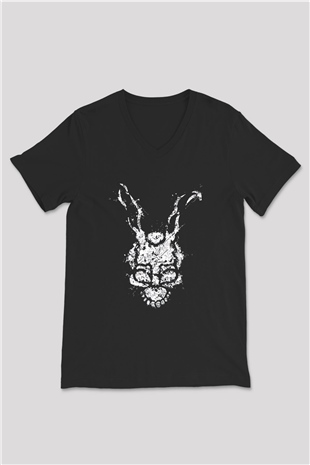 Donnie Darko Baskılı Unisex Siyah V Yaka Tişört - Tshirt