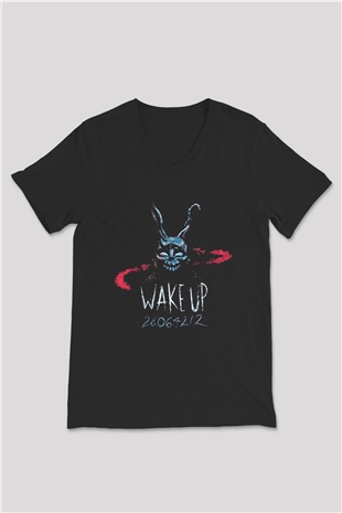 Donnie Darko Baskılı Unisex Siyah V Yaka Tişört - Tshirt