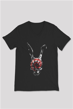 Donnie Darko Baskılı Unisex Siyah V Yaka Tişört - Tshirt