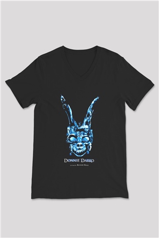 Donnie Darko Baskılı Unisex Siyah V Yaka Tişört - Tshirt