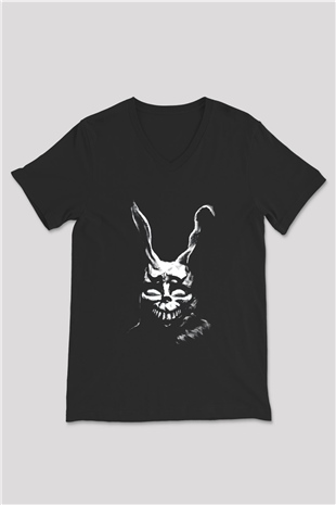 Donnie Darko Baskılı Unisex Siyah V Yaka Tişört - Tshirt